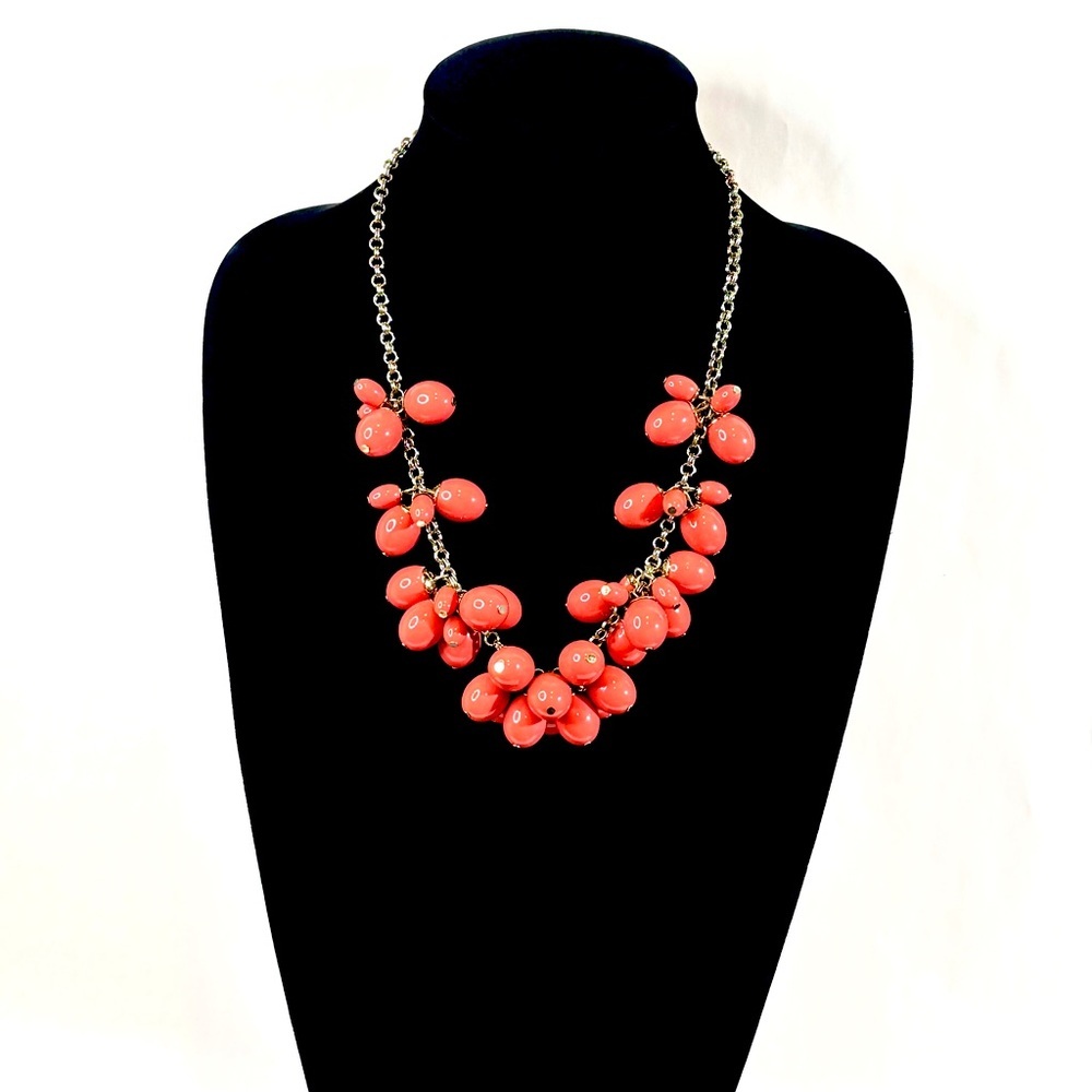 TALBOTS Mixed Coral Bead Bauble Bib Necklace with Silver-Tone Hardware | NWOT